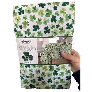 Colordrift St Patrick’s Day Green White 3 Leaf Clover Tablecloth 60”x 104”